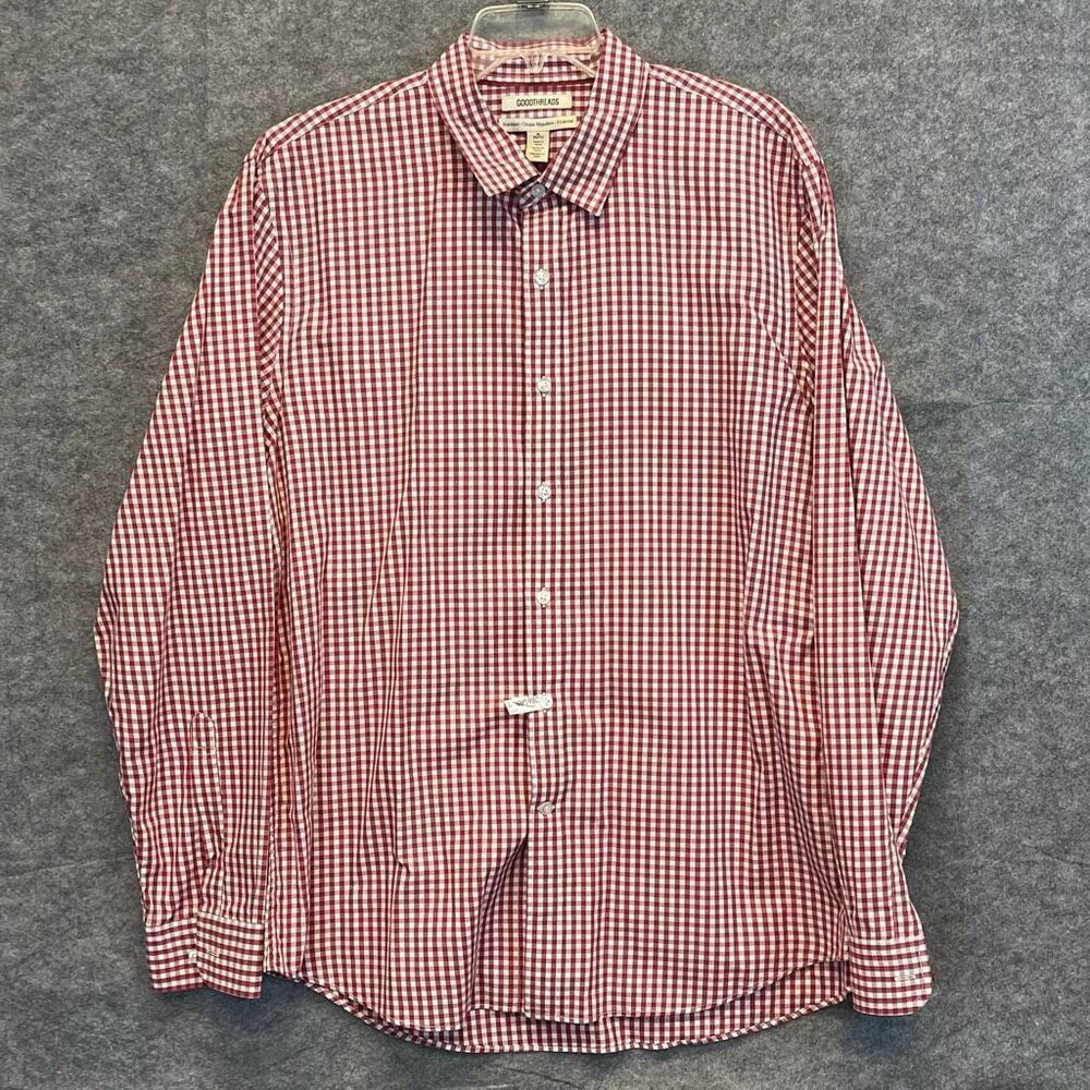 GOOD THREADS Button-up Shirt Men's XL Red & White‎ Standard Fit Gingham Western